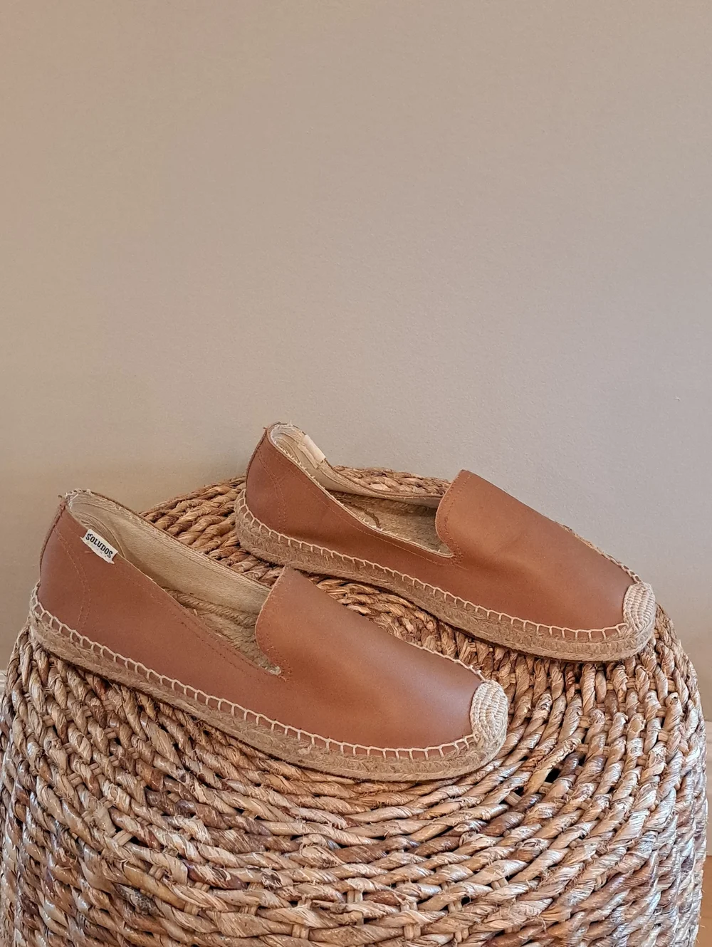 NWOT Soludos Womens Saddle Brown Leather Espadrille Smoking Loafers 9.5
